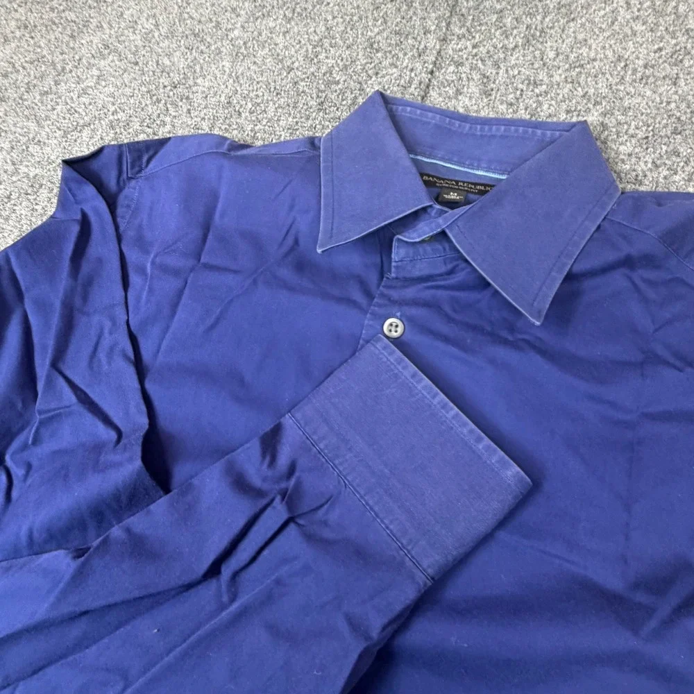 Banana Republic Mens Size M Medium Stretch Slim Fit Button Down Shirt Navy Blue